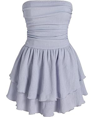 Women's Summer Cocktail Dress - Tube Ruched Ruffle Mini Dress | Amazon (US)