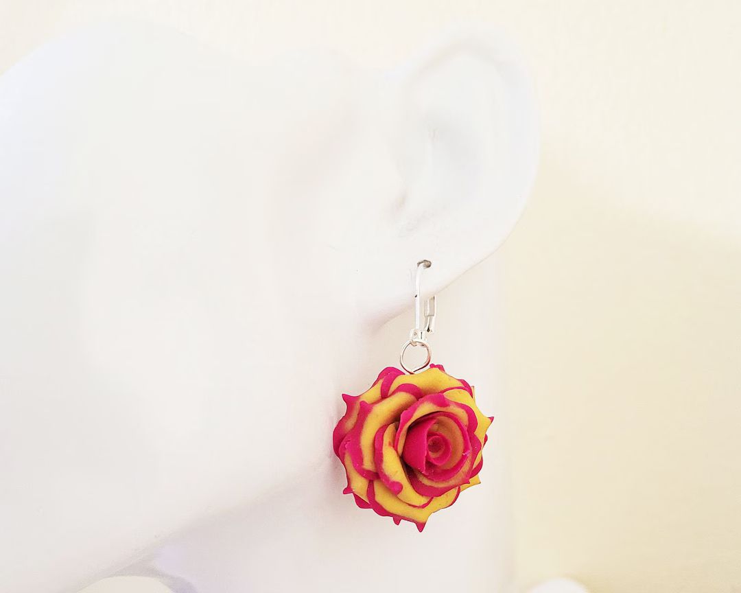 Large Tipped Rose Petal Earrings Large Variegated Rose - Etsy | Etsy (US)