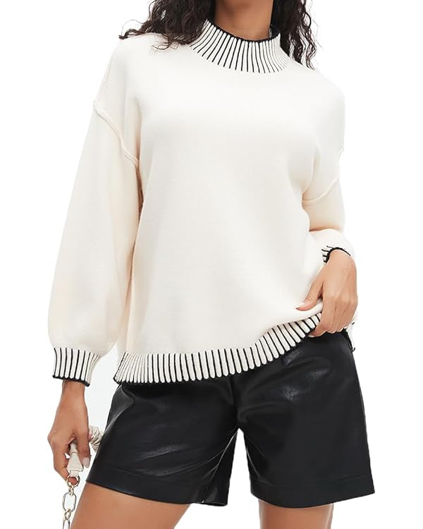 CHYRII Women Fall Fashion 2024 Sweater Overiszed Batwing Long Sleeve Striped Turtleneck Pullover ... | Amazon (US)