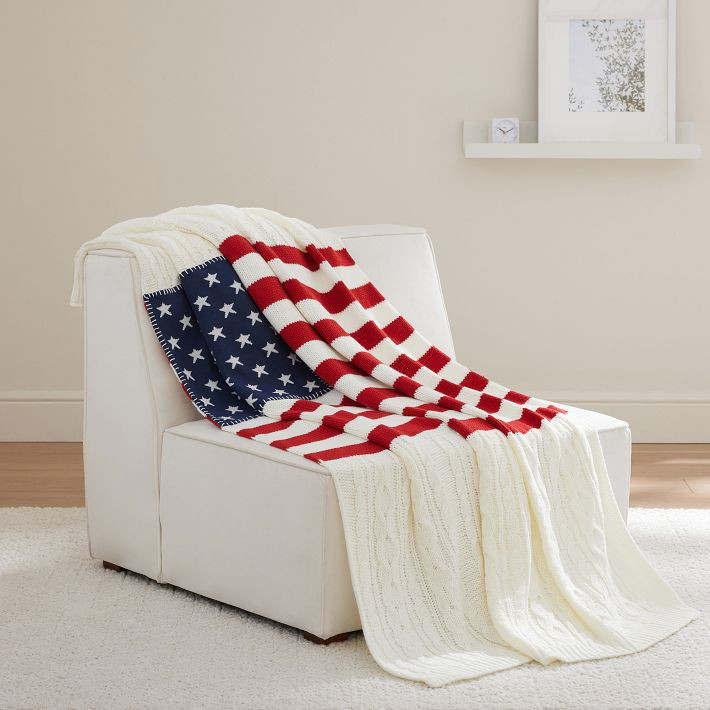 Americana Cable Knit Throw Blanket | Pottery Barn Teen