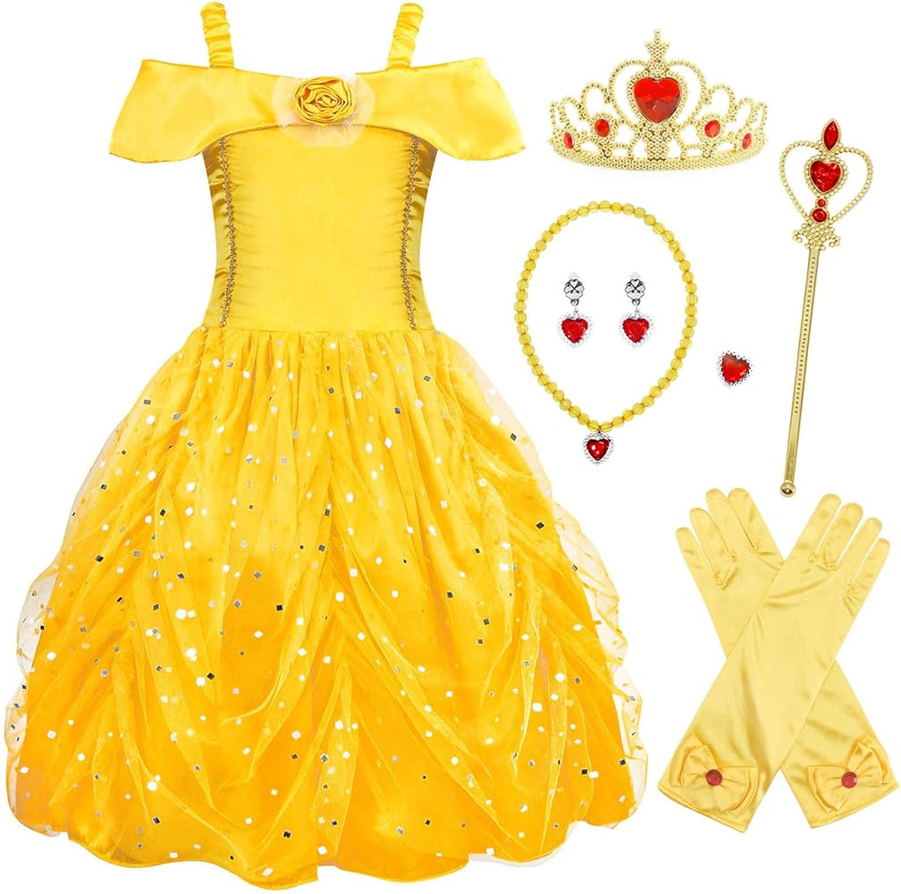 COTRIO Princess Costume for Girls Kids Halloween Dress Up Toddler Birthday Party Outfits Off Shoulder Fancy Dresses Gifts | Amazon (US)
