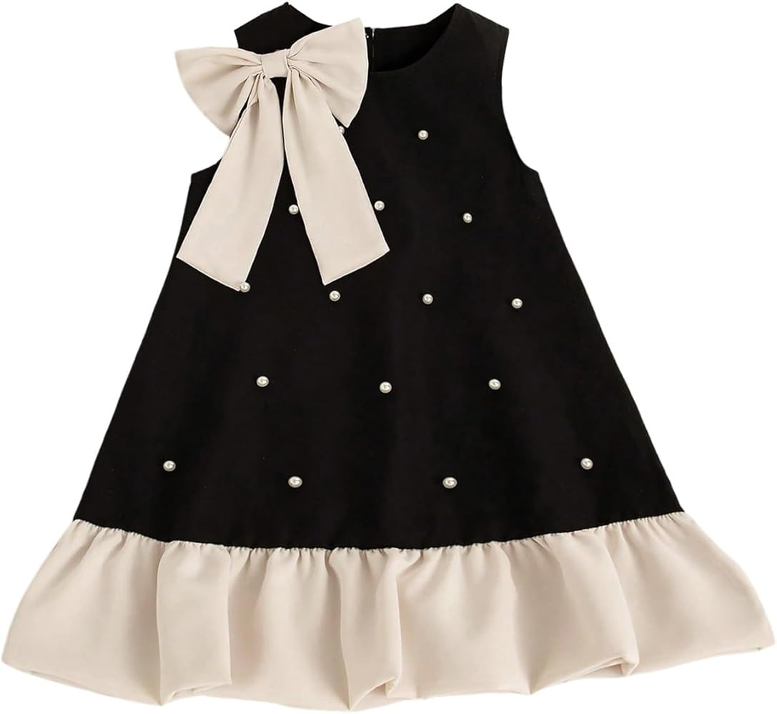 GORGLITTER Girl's Bow Short Dresses Cute Ruffle Sleeveless Pearl Princess Summer Casual Party Flo... | Amazon (US)