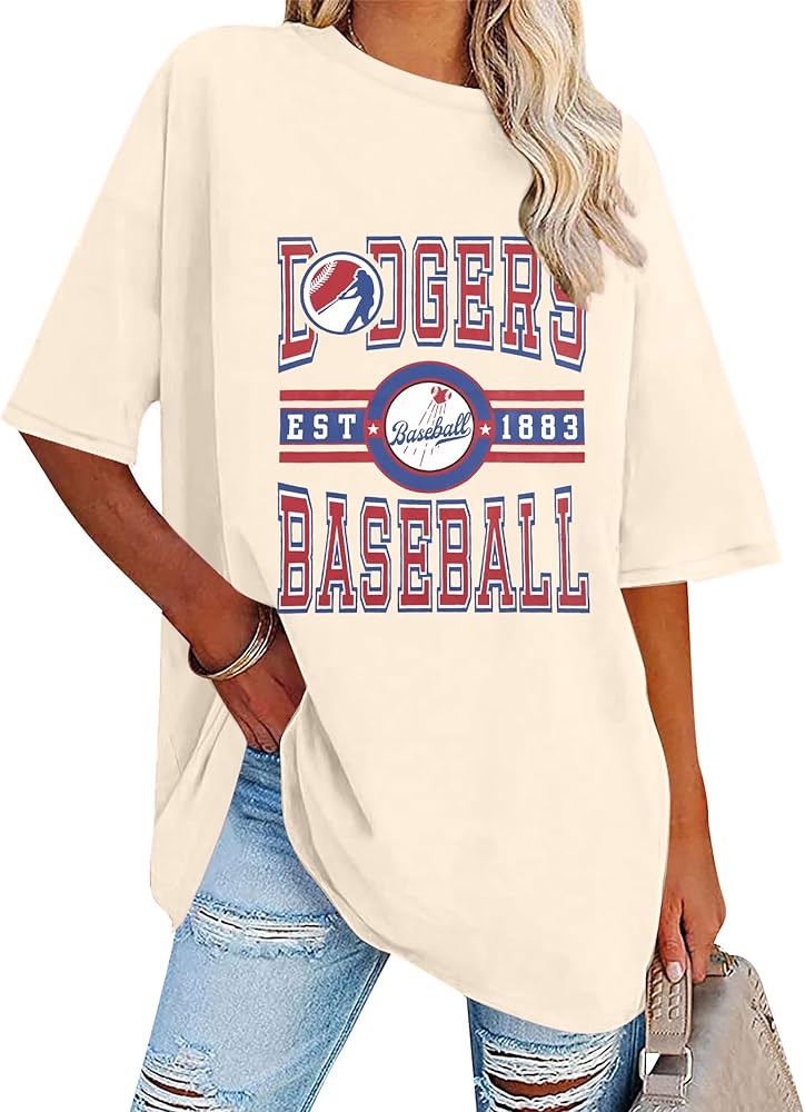 Baseball Shirt Women Oversized Funny Baseball Graphic Shirts Baseball Fans T-Shirt Baseball Mom G... | Amazon (US)