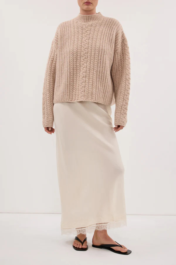 ANDREA SANDSTONE CUPRO LACE MIDI SKIRT | DISSH