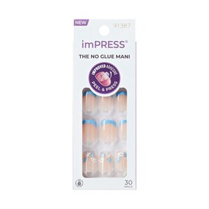 Impress French Press-on Manicure, Snooze (Short Squoval Blue Floral French) | CVS Health