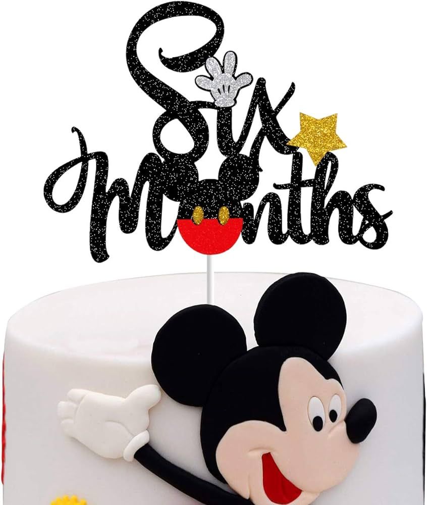 Mickey Six Months Cake Topper,Sparkle Mickey Mouse 1/2 Half Birthday Baby Shower Party Decoration... | Amazon (US)