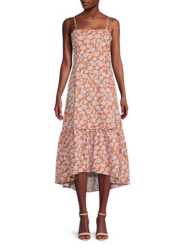 Ruffle Linen Blend Midi Dress | Saks Fifth Avenue OFF 5TH (Pmt risk)