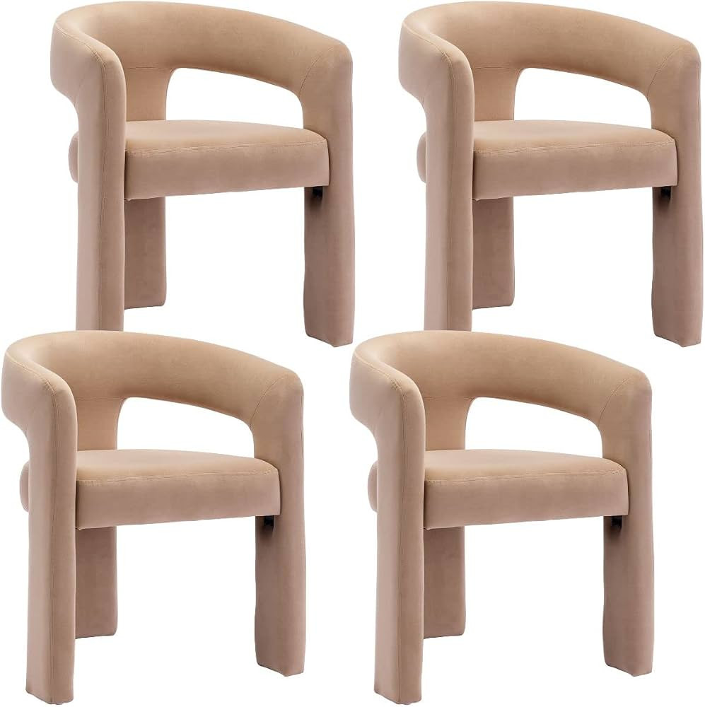 Modern Barrel Dining Chairs Set of 4, Velvet Upholstered Accent Side Chair with Arms Comfy Makeup... | Amazon (US)