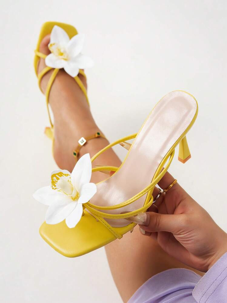 planare 1 Pair Fashion Casual Elegant Square Toe Slip-On Floral PU Strap Comfortable Platform Dai... | SHEIN