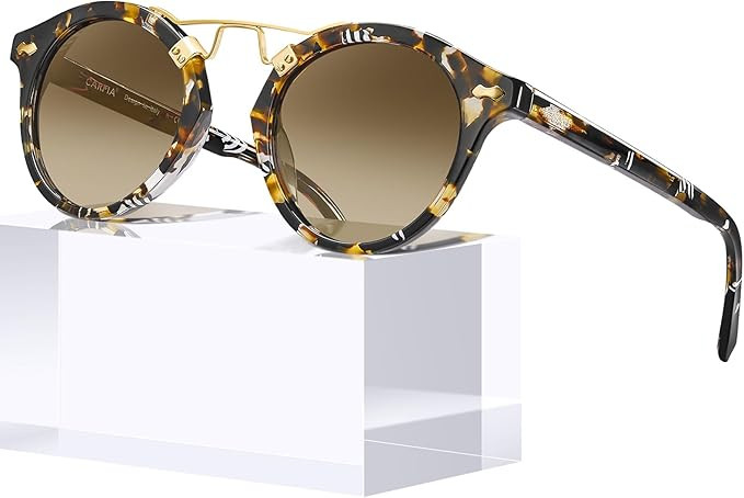 CARFIA Small Acetate Polarized Sunglasses for Women UV Protection, Retro Double Bridge Eyewear Me... | Amazon (US)