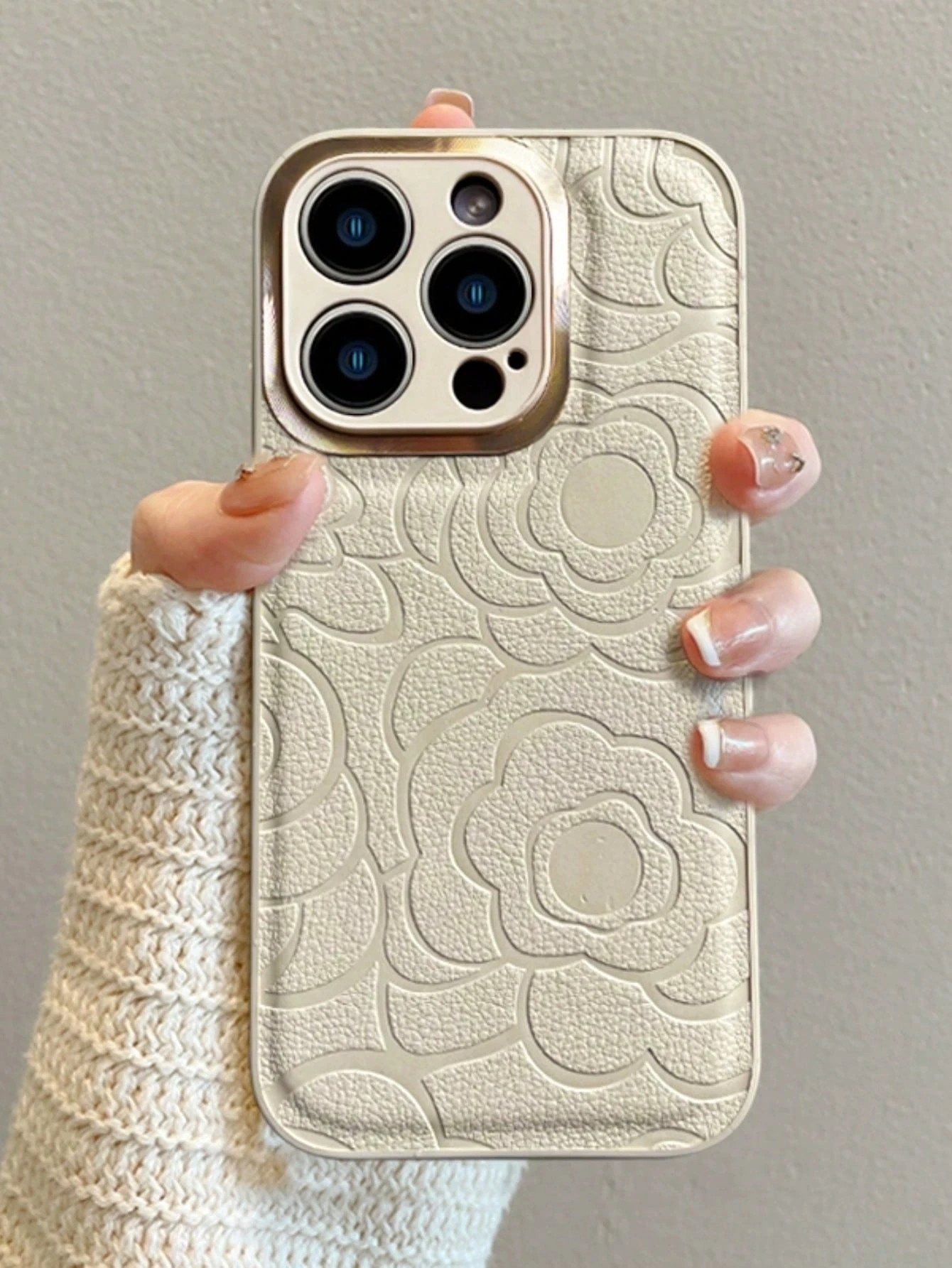 Camellia Flower Pattern Soft TPU Leather Phone Case  | SHEIN