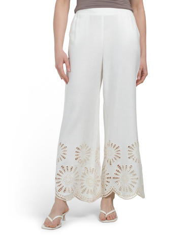Linen Blend Embroidered Pants | TJ Maxx