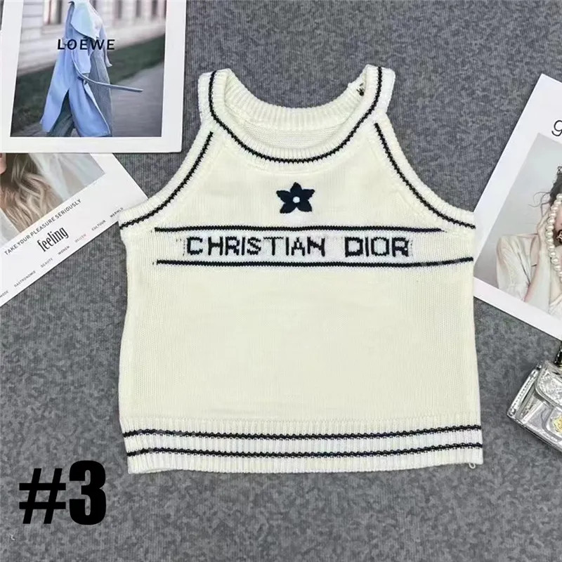 DUPE Fashion Clothing Di-or Knitted Sleeveless Vest Top GU-CCI GG Logo Blouses Women's Mid Length... | DHGate