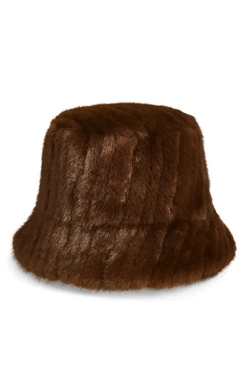 La Fiorentina Faux Fur Bucket Hat in Chocolate at Nordstrom | Nordstrom