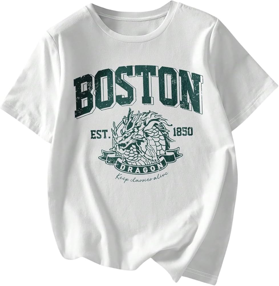 Women's Graphic Letter Tee Crew Neck Drop Shoulder Trendy Summer T Shirt Short Sleeve Vintage Car... | Amazon (US)