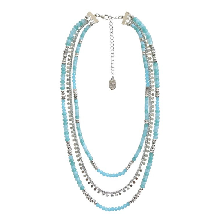 Time and Tru Women's Turquoise Sky Multi Layer Beaded Necklace | Walmart (US)