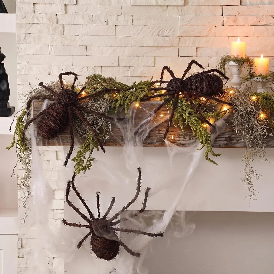 Seenelling 3 Pack Large Halloween Rattan Spider Decoration, Natural Wicker | Amazon (US)