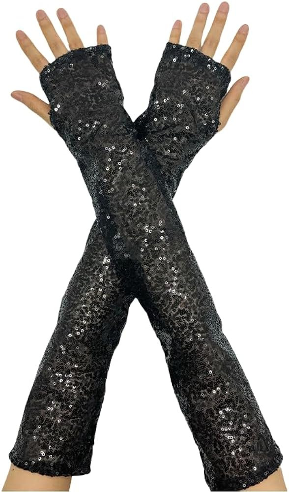 Fashion Sequins Lace Fingerless Gloves Sparkly Gloves For Women's Glitter Rave Party Costume Perf... | Amazon (US)