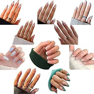 10 Packs (240 Pcs) Press on Nails Medium Design, JIANIAO Short Fake Nails Almond French Glue on N... | Amazon (US)