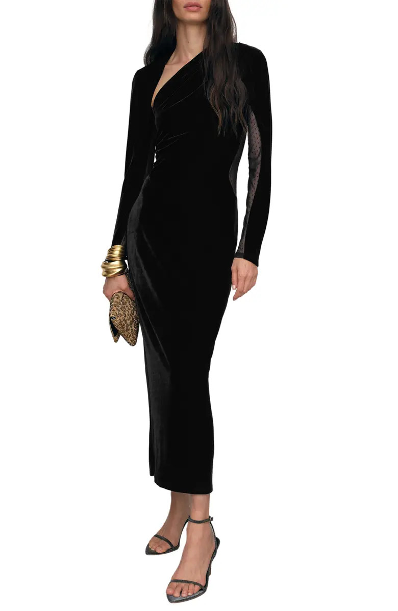 Kass Asymmetric Neck Long Sleeve Velvet Dress | Nordstrom