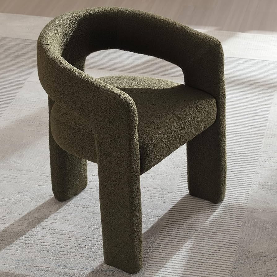 Modern Boucle Dining Chair, Sherpa Upholstered Accent Kitchen Chair with Arms Comfy Barrel Side C... | Amazon (US)