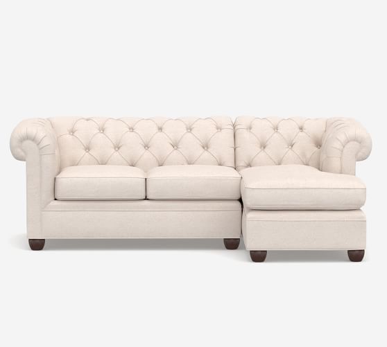 Chesterfield Roll Arm Upholstered Sofa Chaise Sectional | Pottery Barn (US)