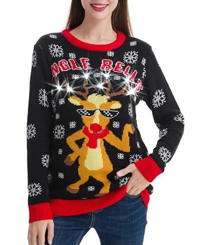 *daisysboutique* Women's Christmas Reindeer Themed Knitted Holiday Sweater Girl Pullover (XX-Large, Reindeer Black4) | Amazon (US)