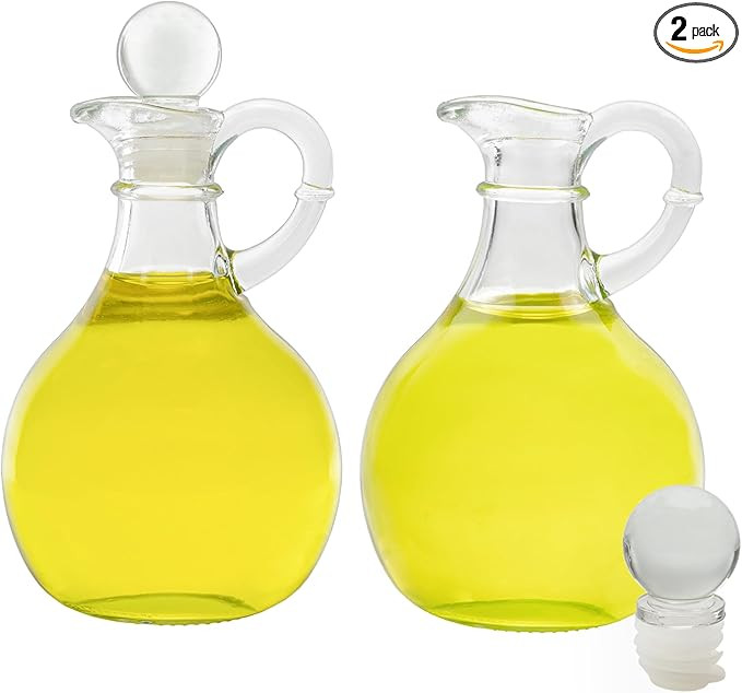 Cornucopia Brands Glass Oil and Vinegar Cruets (Set of 2); 8oz Round Oil Dispensers / Salad Dress... | Amazon (US)