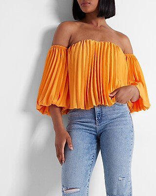 Pleated Off The Shoulder Balloon Sleeve Top | Express