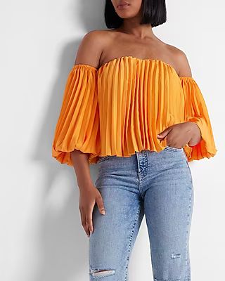 Pleated Off The Shoulder Balloon Sleeve Top | Express