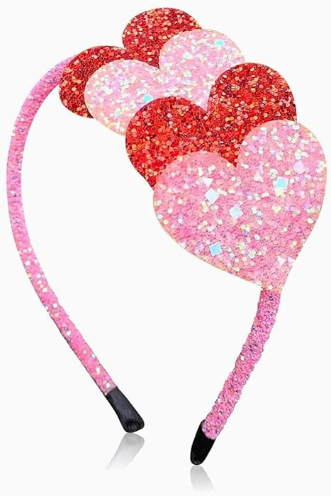Valentines Headband Glitter Heart Hair Bands Pink Red Heart Headpiece Valentines Hair Accessories... | Amazon (US)