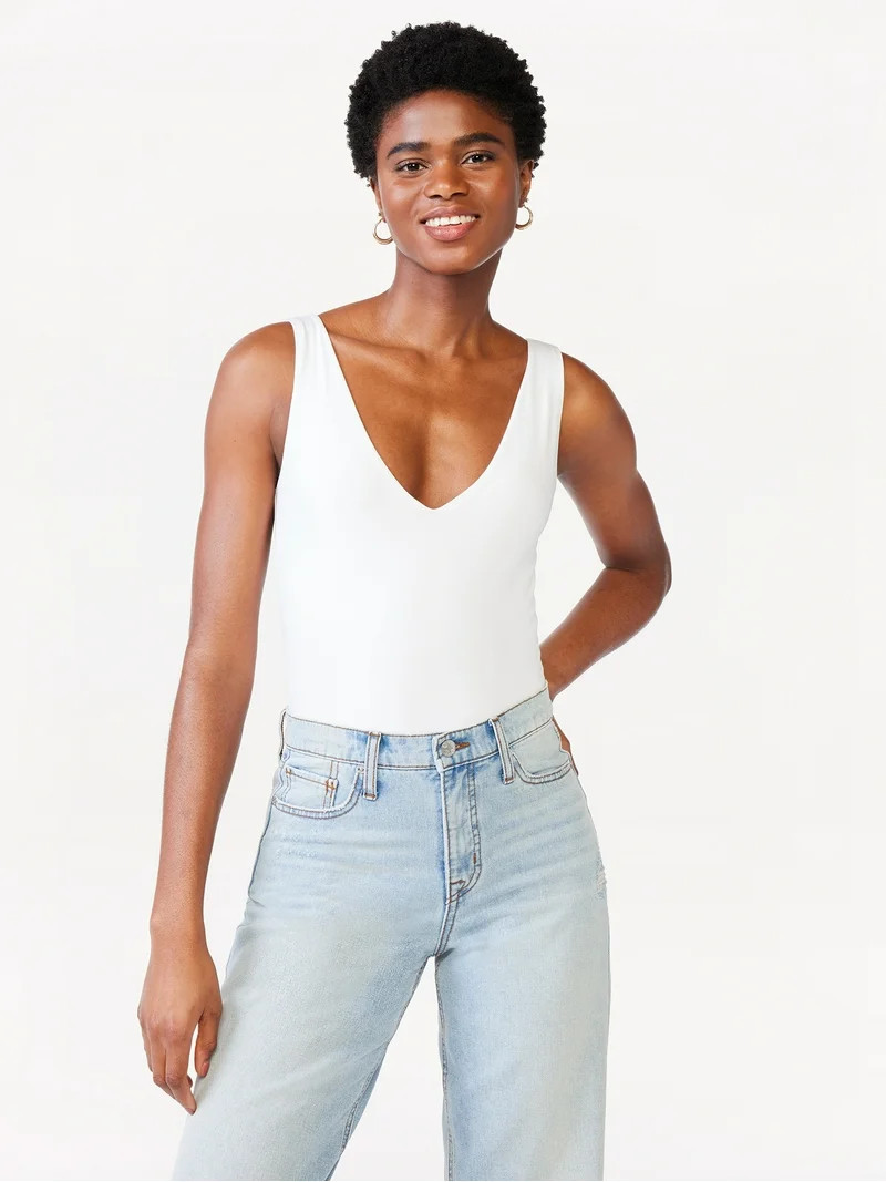 Scoop Women's Sleeveless Double V Neck Fitted Bodysuit | Walmart (US)