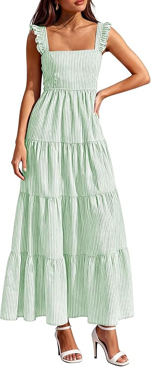 PRETTYGARDEN Womens 2026 Summer Casual Maxi Dresses Striped Square Neck Sleeveless Boho Flowy Sun... | Amazon (US)