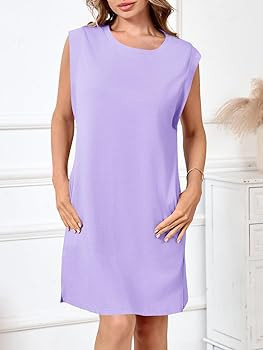 Wenrine Womens Summer Mini Dress Casual Loose Sleeveless Crewneck Slit Basic T Shirt Dresses with... | Amazon (US)