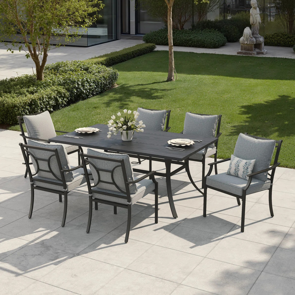 Metal 7-Piece Outdoor Patio Dining Set with Cushions | Wayfair North America