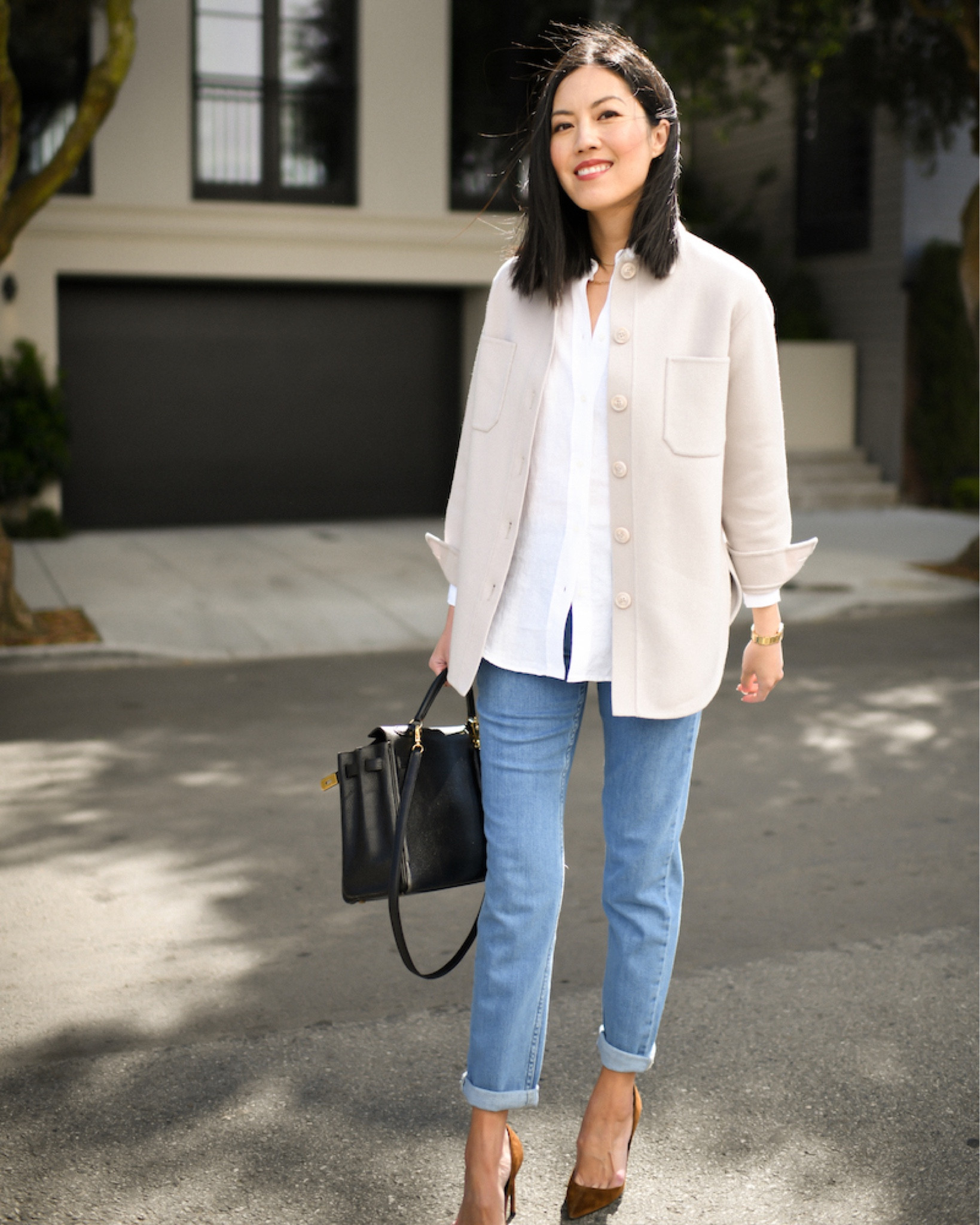 Loving this outfit from last year. 

-natural shacket
-blue jeans
-collared shirt
-suede pumps

#winteroutfits
#warmoutfits
#businesscasual

#LTKworkwear #LTKCyberweek #LTKSeasonal