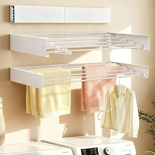 Gecauoea Wall Mounted Drying Rack, 31.5 Inch Foldable Clothes Drying Rack Heavy Duty 60 lbs, Space Saving Laundry Rack Rust Resistant, for RV Apartment Bathroom Laundry Room | Amazon (US)