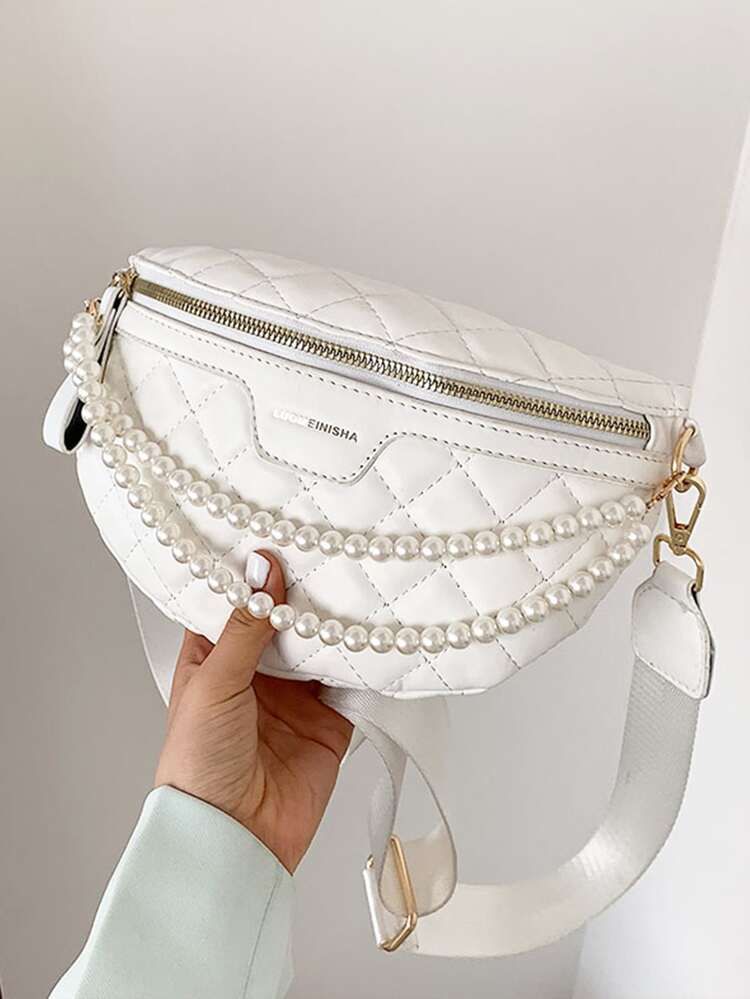 Faux Pearl Decor Quilted Fanny Pack | SHEIN