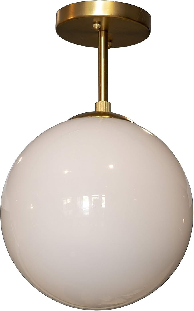 Decor Therapy Michael Milk Glass 1-Light Semi Flush Mount Ceiling Light, Antique Brass | Amazon (US)