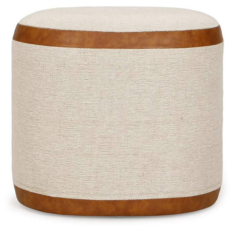 Huche Cotton Jute and Vegan Leather Oval Ottoman - #0668X | Lamps Plus | Lamps Plus