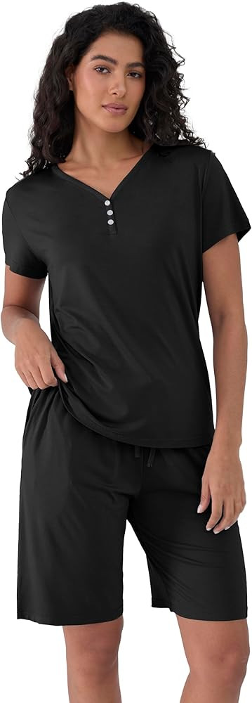 Joyaria Cooling Pajamas Bamboo Viscose PJs Bermuda Shorts Set Women Henley Neck Summer Moisture W... | Amazon (US)