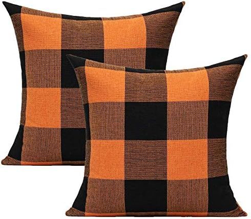 Orange and Black Buffalo Plaids Decorative Throw Pillow Covers Fall Farmhouse Classic Retro Rusti... | Amazon (CA)