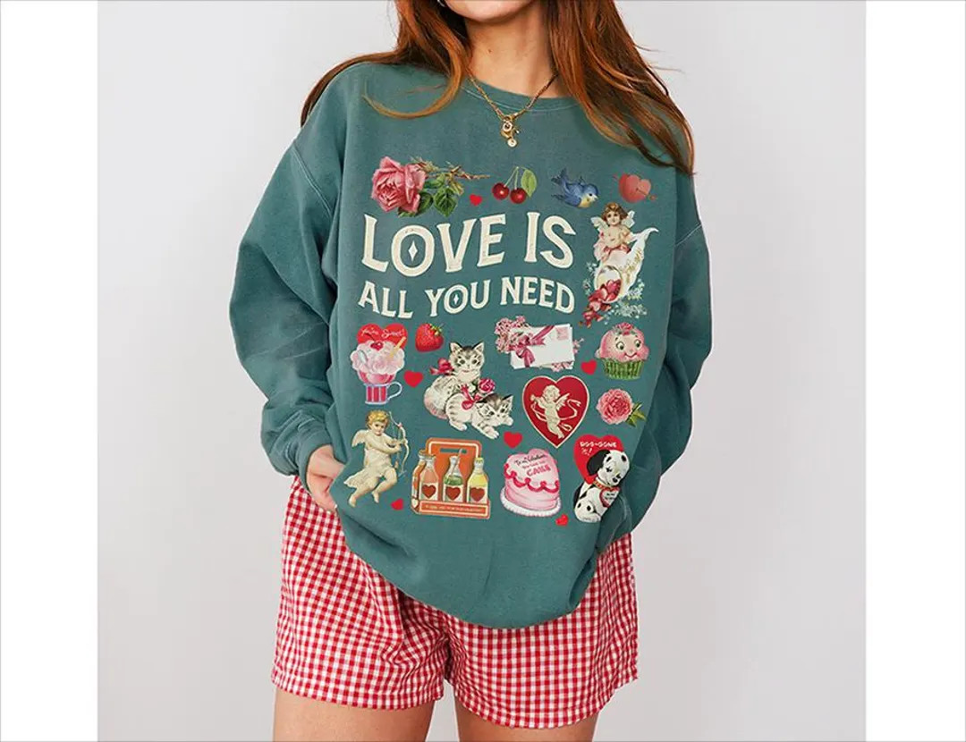 Retro Valentines Sweatshirt Comfort Colors® Retro Romantic Coquette Valentine Cupid Shirt Cat Va... | Etsy (US)