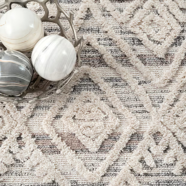 Beige Textured Tasseled 5' 3" x 7' 7" Area Rug | Rugs USA