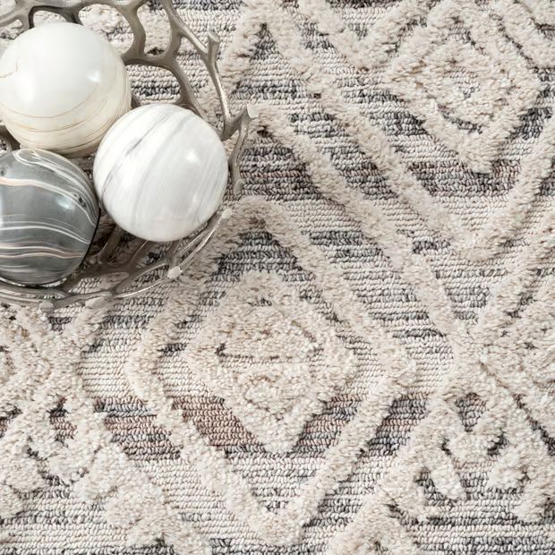 Beige Textured Tasseled 6' 7" x 9' Area Rug | Rugs USA