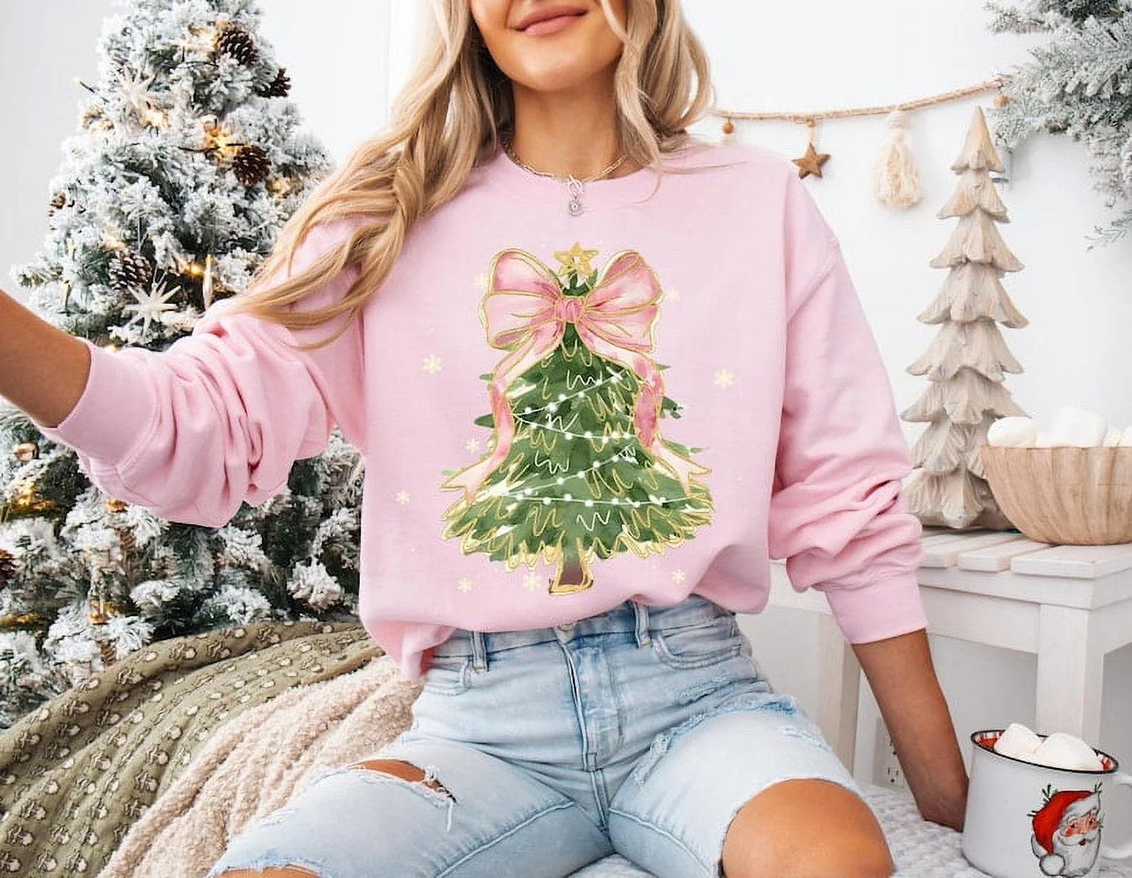 Christmas Tree Bow Sweatshirt, Christmas Sweatshirt for Women, Christmas Tree Sweatshirt | Walmart (US)