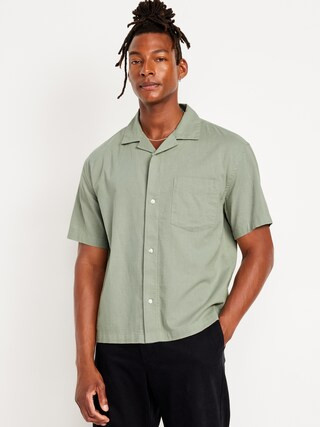 Short-Sleeve Crop Camp Shirt | Old Navy (US)