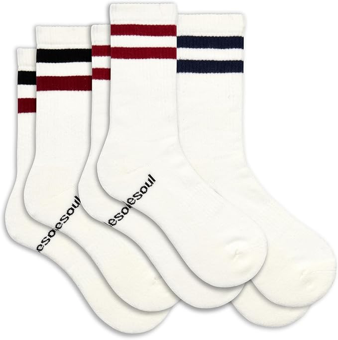 doublesoul Men & Women 3 Pack Mixed Varsity Crew Socks, High Socks, Organic Cotton | Amazon (US)