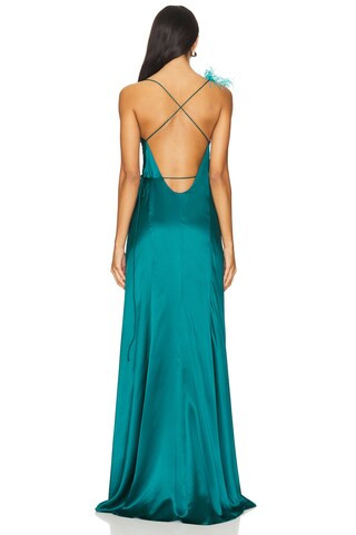 Wrap Gown With Detachable Ostrich Trim in Lagoon | Revolve Clothing (Global)
