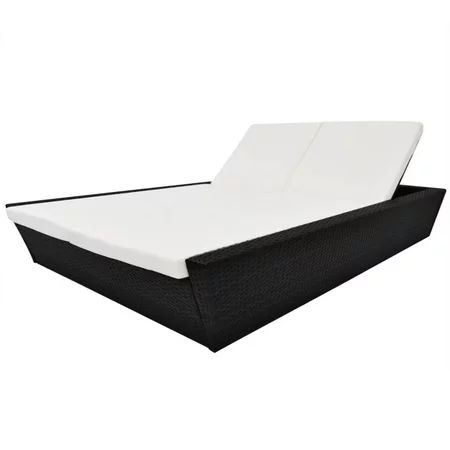 CACAGOO Outdoor Bed with Cushion Poly Rattan Black | Walmart (US)